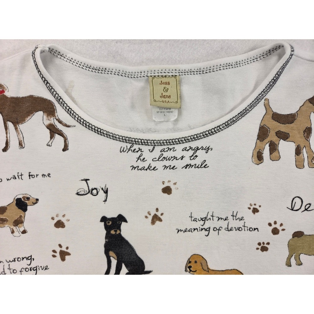 Jess & Jane White Dog Print Pet Lover 3/4 Pull over cotton t-shirt Women Large - Picture 3 of 7